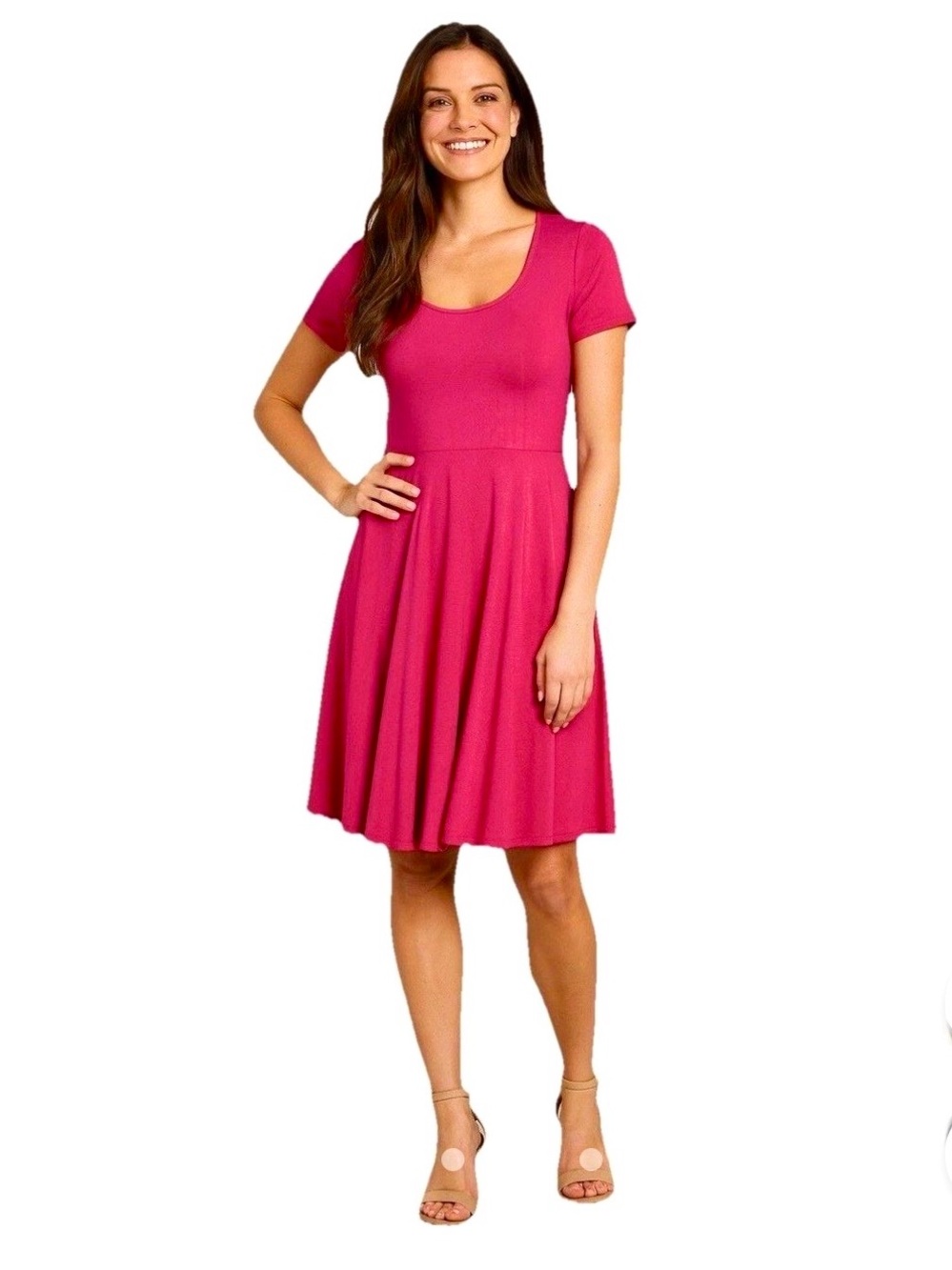 Leota Women’s Pink Fuchsia Triangle Pattern Fit-and-Flare Dress Size L NWOT